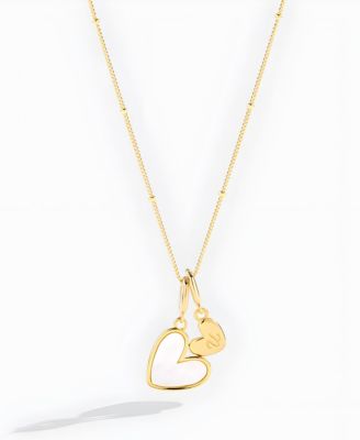 Mint & Lily Mother Of Pearl Heart Initial Necklace in Gold Plated Sterling Silver - Open Yellow 760