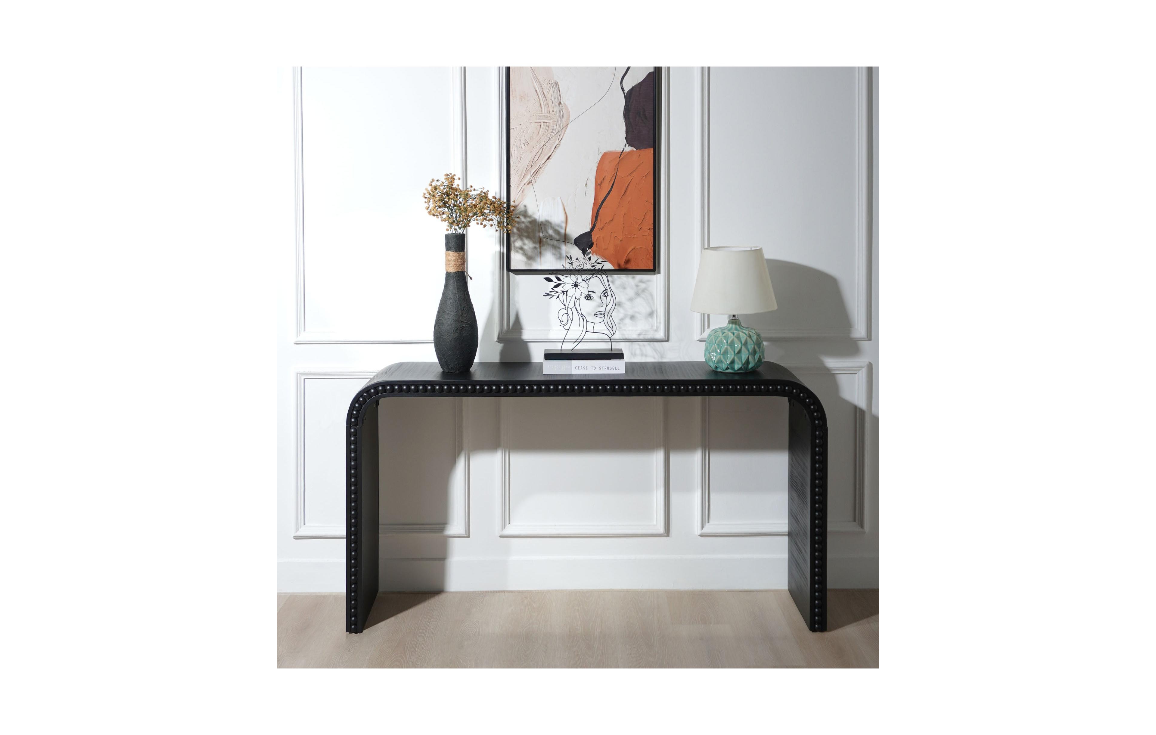 Boyel Living 59" Wood Console Table, Curved Waterfall Entryway Table with Beads