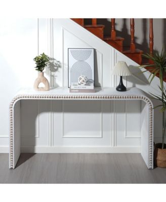 59" Wood Console Table, Curved Waterfall Entryway Table with Wood Beads