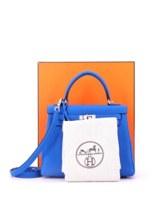 Kelly 25 Handbag Blue Togo with Palladium Hardware