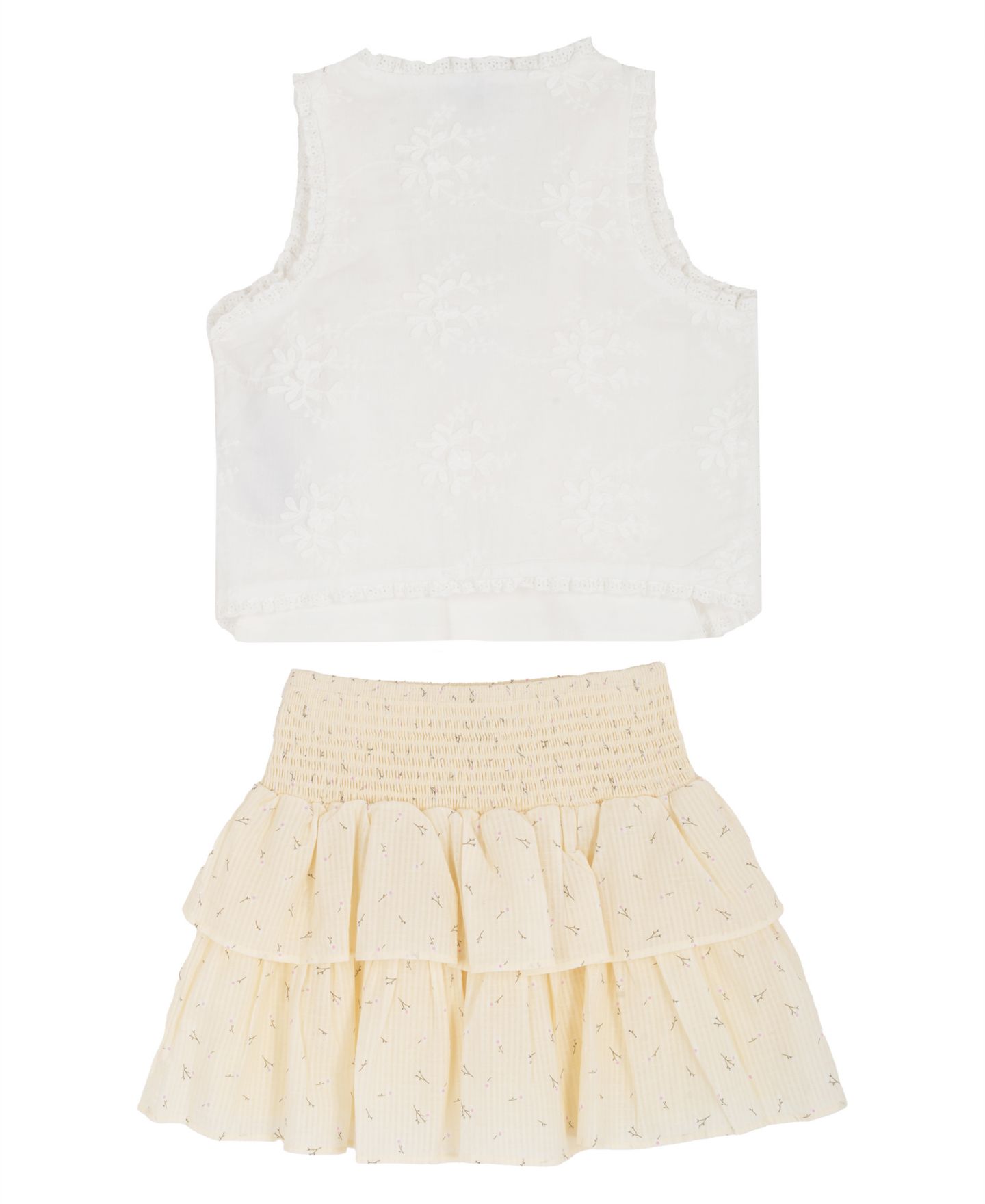 Комплекты Rare Editions Eyelet Vest, Cami and Floral Skort, 3-Piece Set для девочек, цвет: Светлый жёлтый / Белый — фото 2