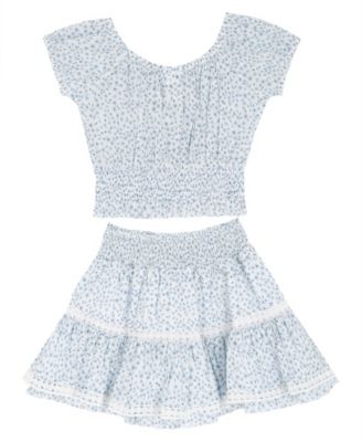 Girls' 7-16 Floral Printed Smocked Top and Skort, 2-Piece Set