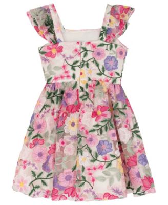Girls' 7-16 Floral Embroidered Square Neck Dress