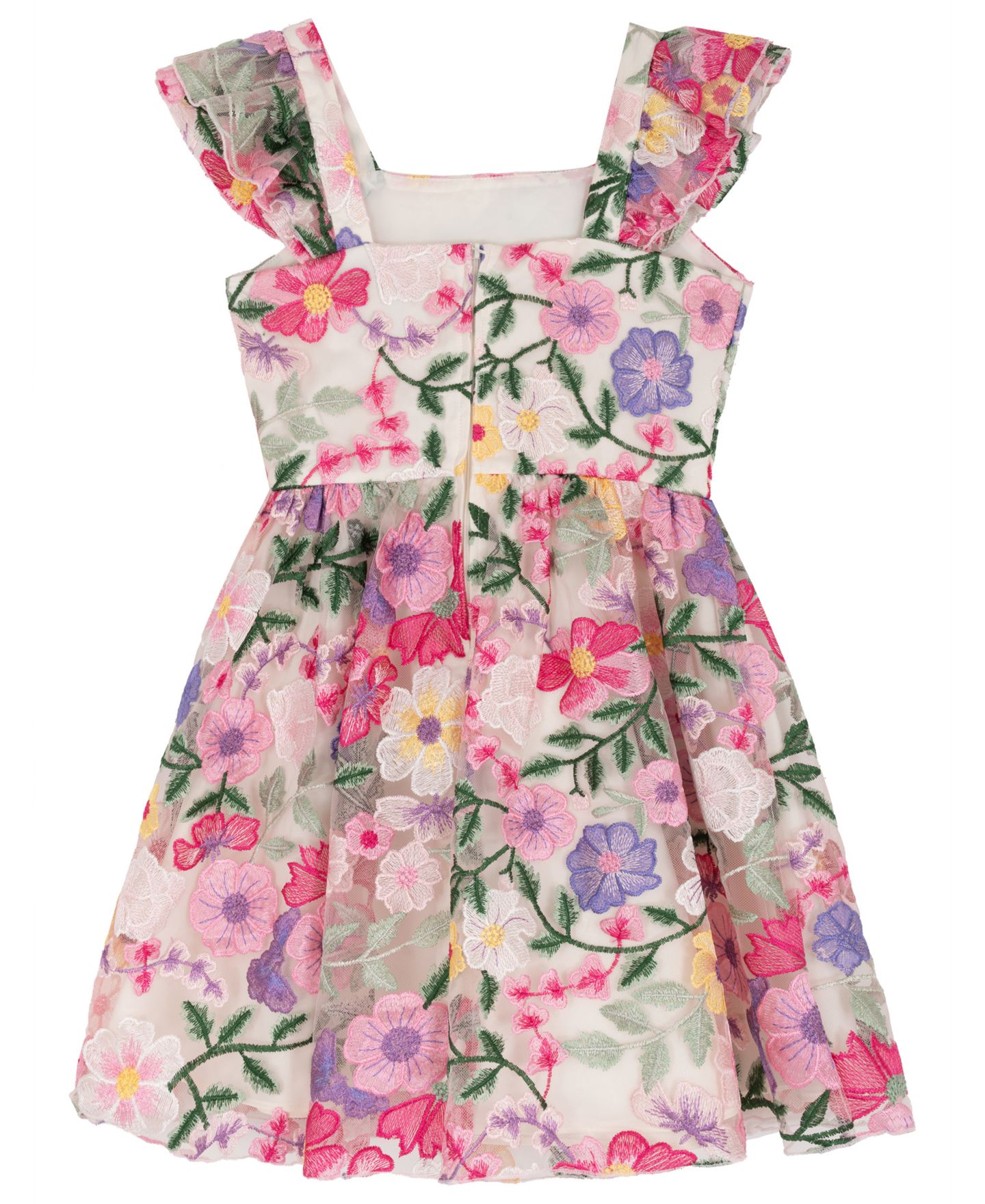 Платье Rare Editions Floral Embroidered Square Neck Dress для девочек, цвет: Слоновая кость / Розовый — фото 2