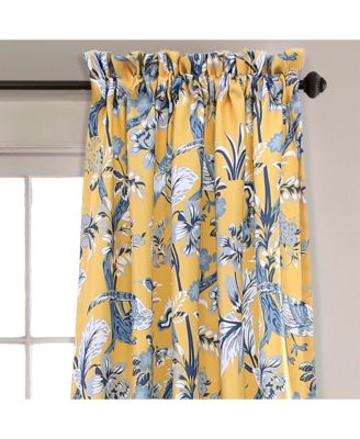 Lush Decor Dolores Light Filtering Window Panels, Pair, 52" W x 63" L, Yellow - Toile Curtains - Floral Bird Print