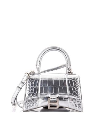 XS Hourglass Top Handle Bag Embossed Leather