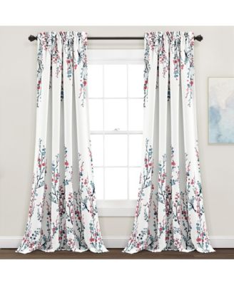 Mirabelle Watercolor Floral Window Curtain Panels Pair 52"W x 84"L +2" - Floral Curtains For Bedroom - Living Room Curtains