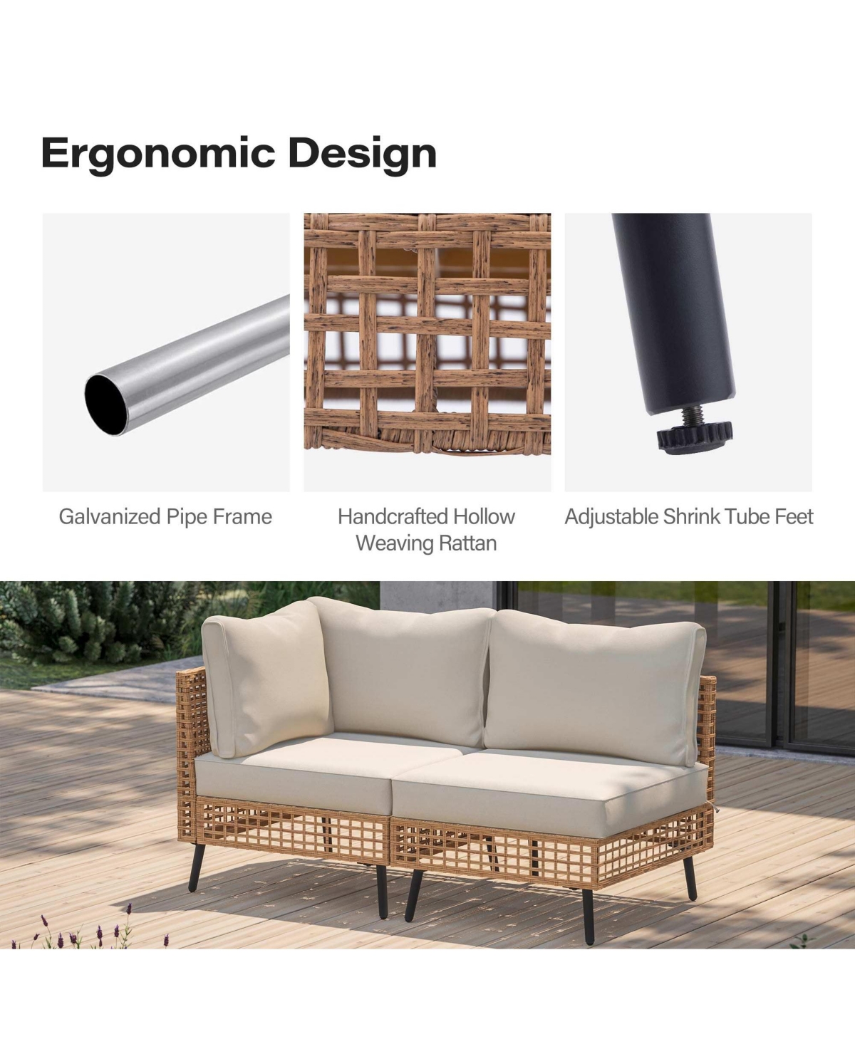 Decksplore 2 Pieces Outdoor Sectional Sofa Set All-Weather Pe Wicker Rattan Patio Conversation Set with Thick Cushions & Coffee Table