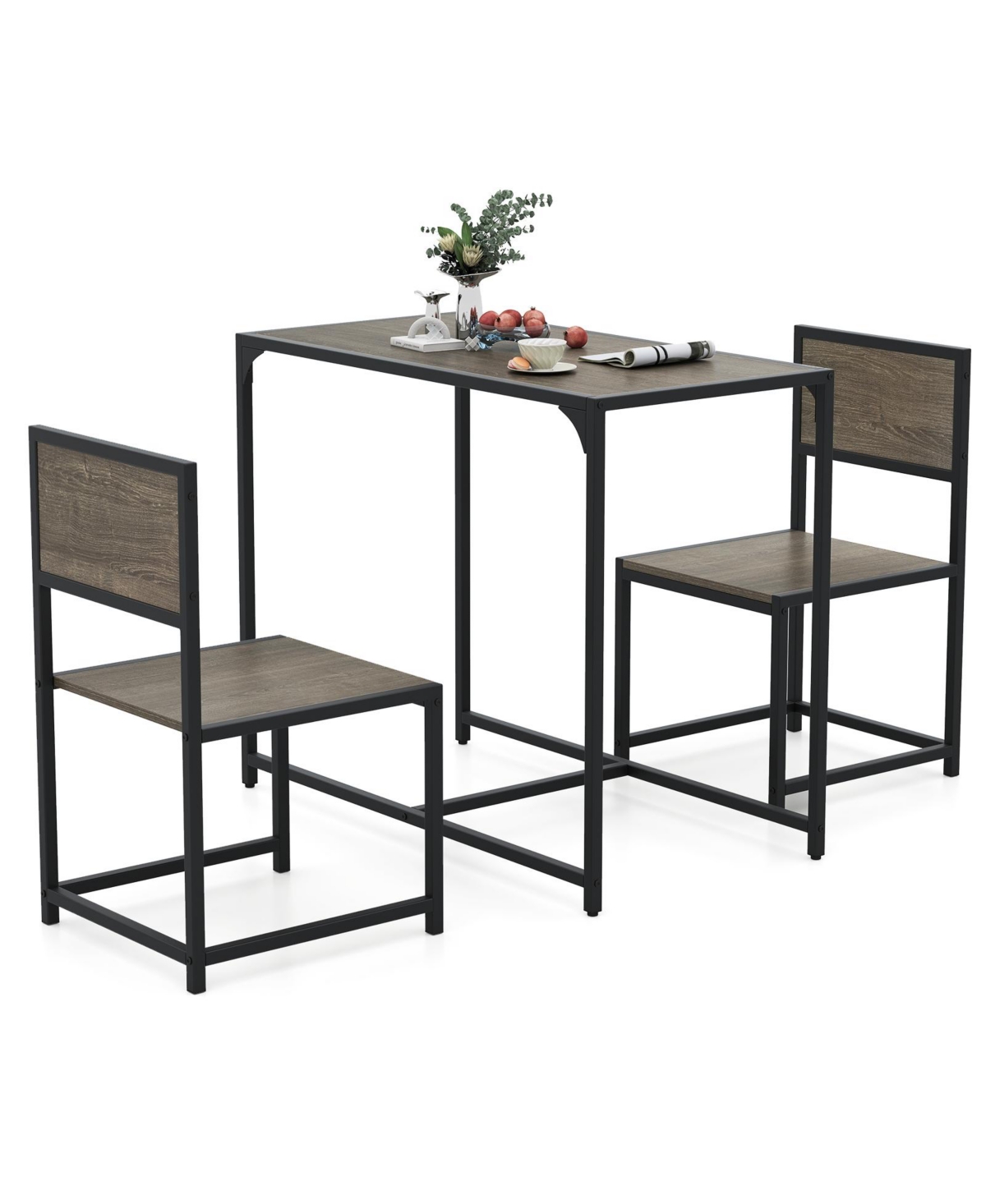 Slickblue 3 Pcs Dining Set Compact Table and 2 Chair with Metal Frame for for Small Space