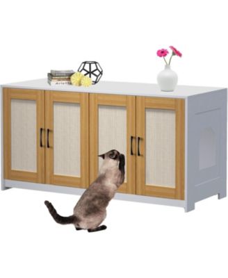 Double Litter Box Enclosure Furniture for 2 Cats | 47.2" Large Hidden Cabinet with Sisal Doors, Multi-Functional Cat TV Stand/Side Table