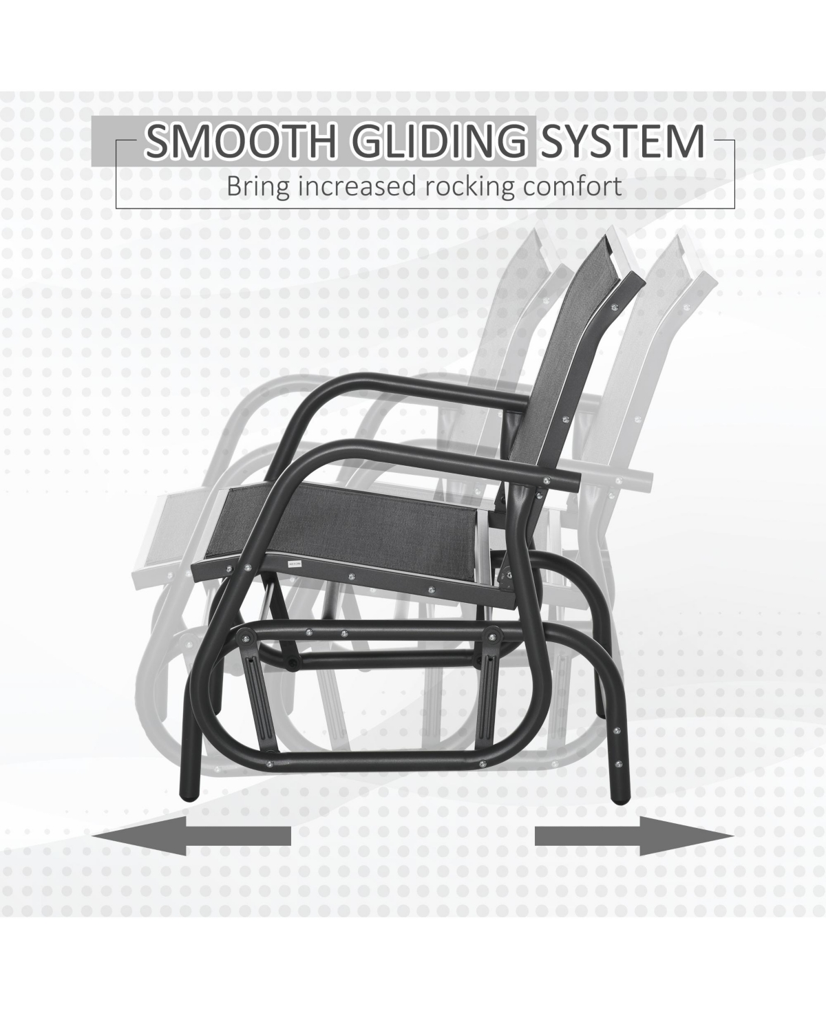 Flynama Black Outsunny Porch Glider Metal Frame Mesh Fabric Curved Armrests Steel Frame for Garden Poolside Backyard Balcony