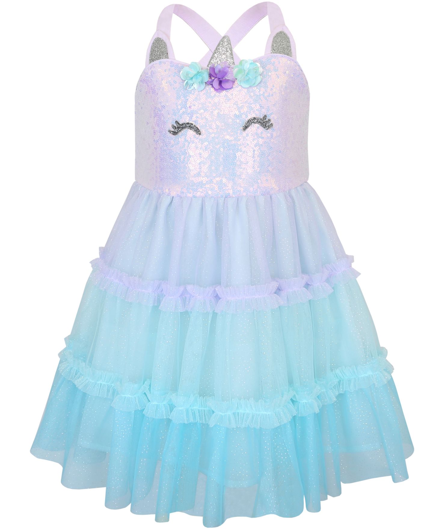 Платье Pink & Violet Strappy Unicorn Sequin Dress для девочек, цвет: Фиолетовый / Синий — фото 2
