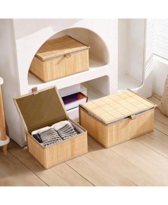 Bamboo Decorative Storage Bins Set of 3 - Stackable, Nesting, Multi-Purpose