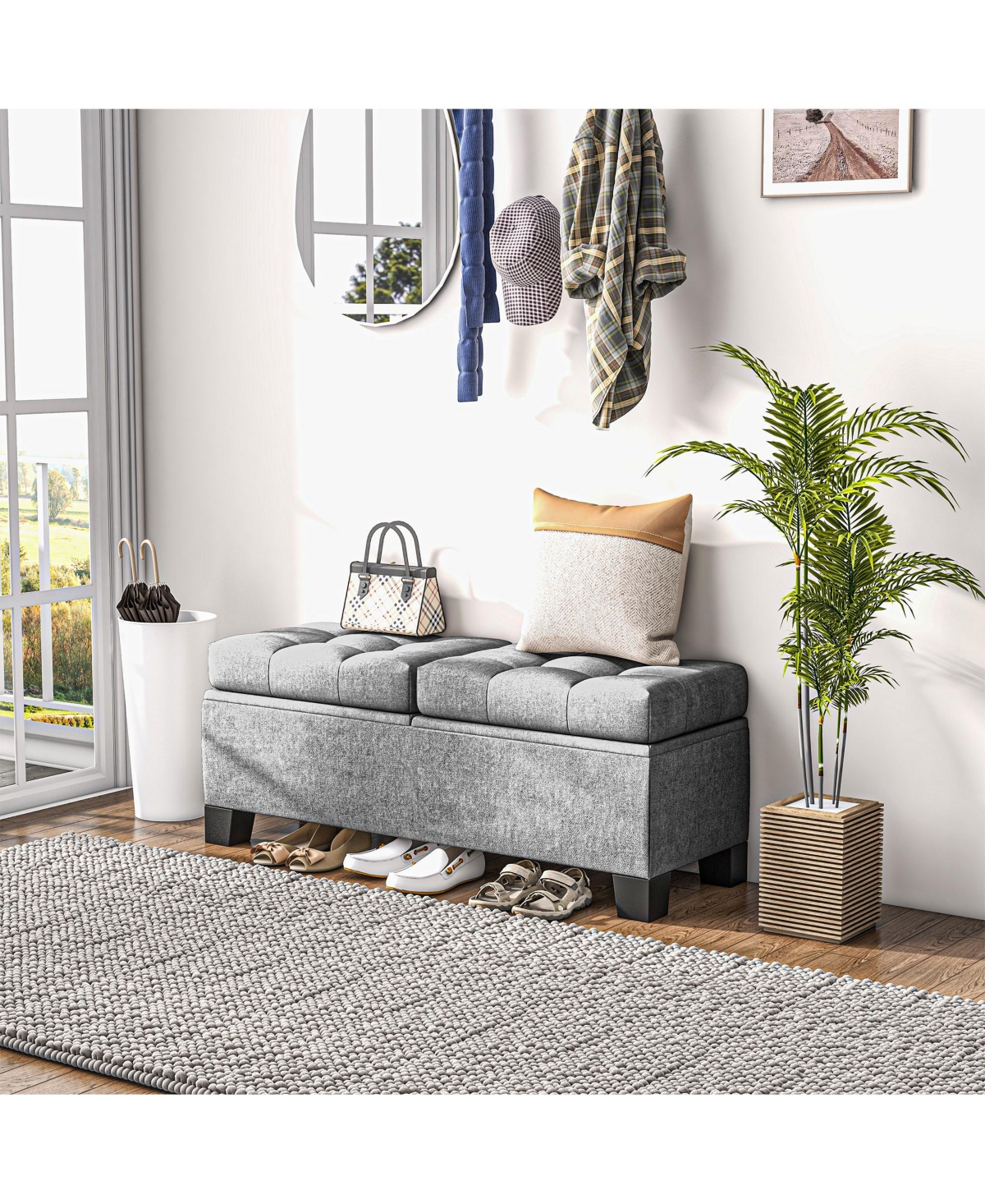 Homcom Storage End of Bed Bench, Upholstered Bench with Steel Frame