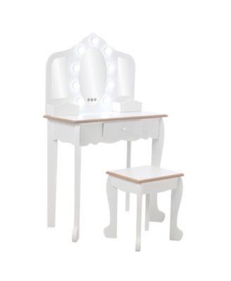 White Kids Makeup Vanity Set, Girls  Perfect Gift Pretend Dress-Up Playset with Stool