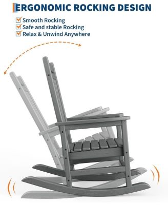 HDPE Weather-Resistant Rocking Adirondack Chair - 380LBS Heavy Duty, No Complex Assembly, Wood-Grain - Patio/Lawn