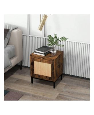 Set of 2 Wood End Table Nightstands, Storage Shelf Side Table for Entryway Living Room Bedroom Small Spaces
