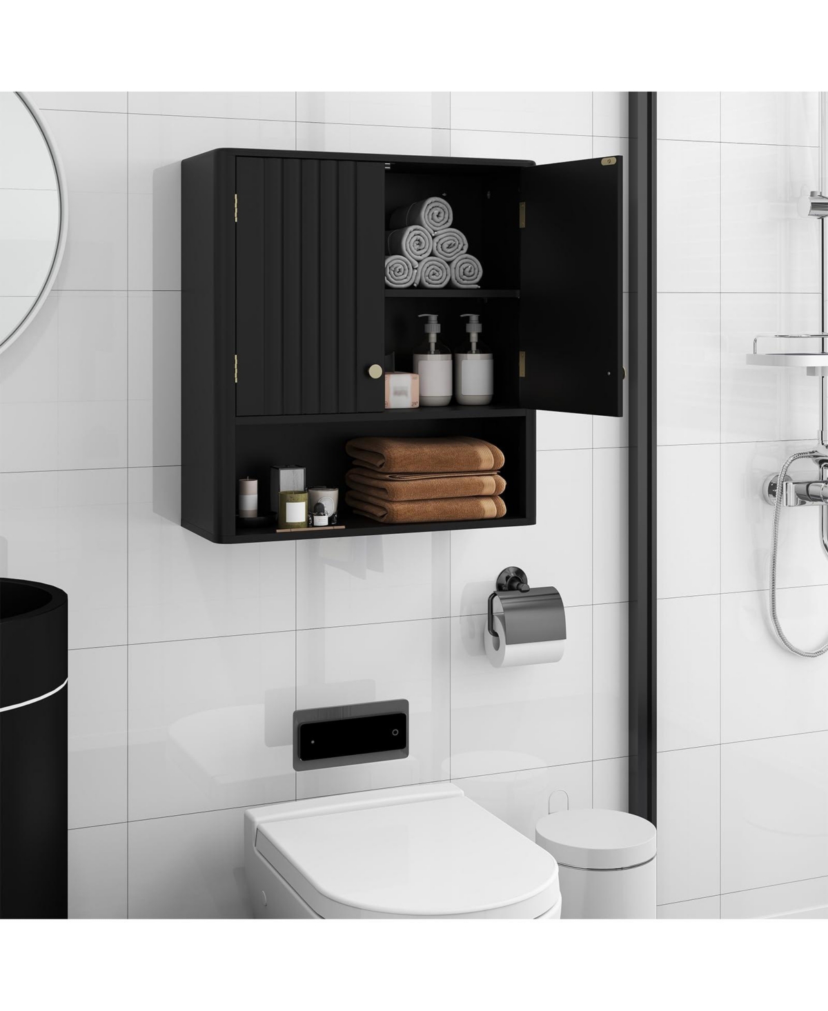 Volenca Fluted Bathroom Wall Cabinet with Open Shelf, Space-Saving Storage