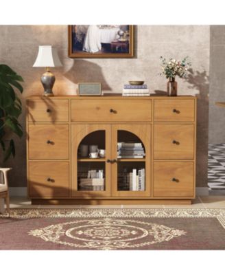 Large Storage Cabinet with 2 Doors and 7 Drawers for Living and Dining Room