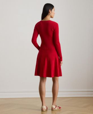 Women's Crewneck Pleated Fit and Flare Dress