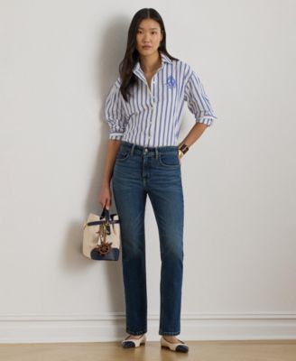 Women's Relaxed Fit Striped Collared Shirt