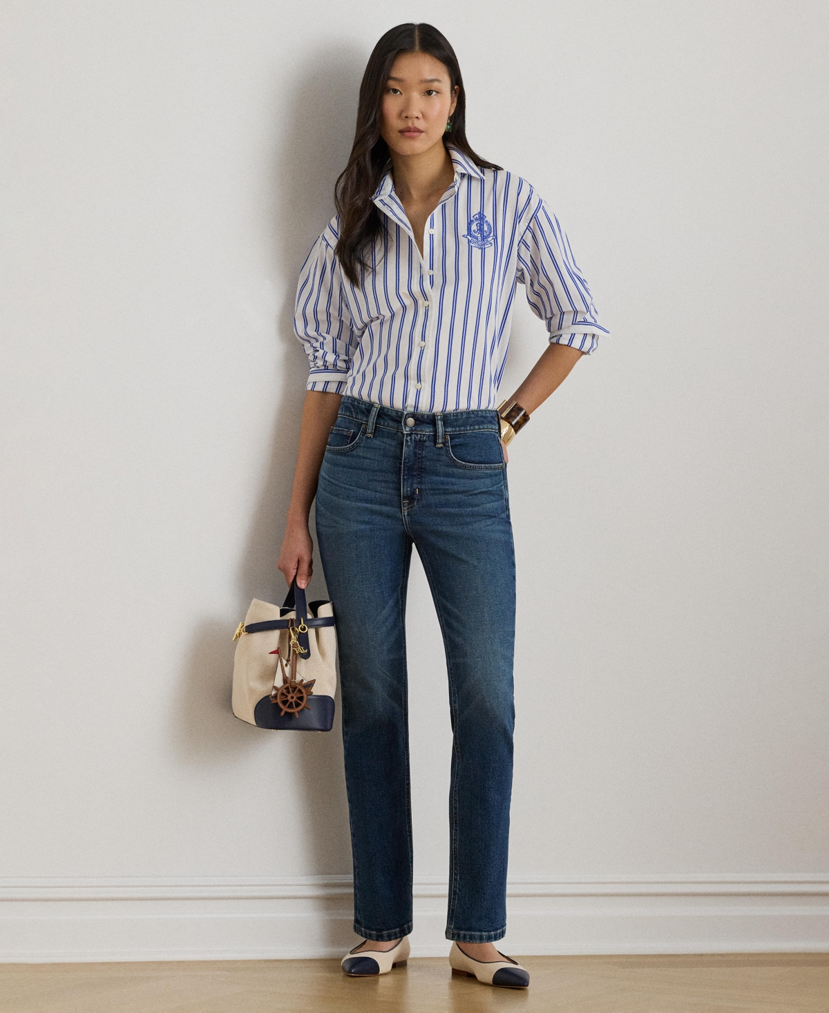 Lauren Ralph Women's Relaxed Fit Striped Collared Shirt