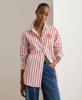 Women's Relaxed Fit Striped Collared Shirt