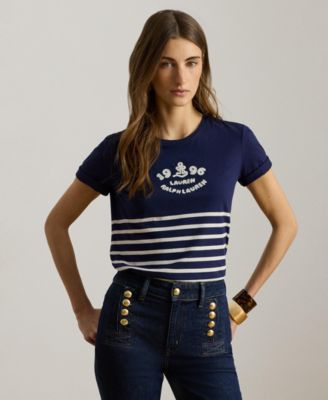Women's Striped Embroidered Logo Crewneck T-Shirt