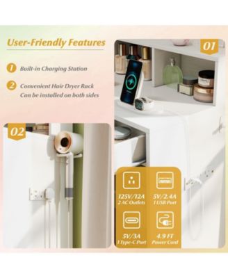 31.5" Vanity Desk with Lighted Mirror, 3 Lighting Modes, and Storage Shelves