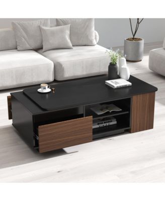 Extendable Coffee Table with Adjustable Length and Storage Drawers