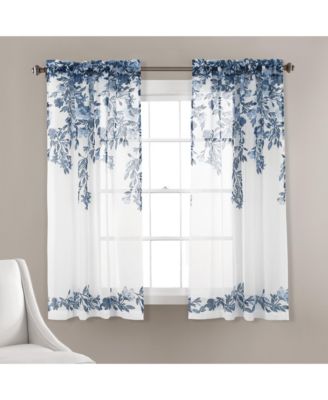 Tanisha Sheer Window Curtain Panels 38"W x 63"L Navy & White - Floral Curtains for Living Room - Sheer Curtains for Bedroom - Cottage Decor