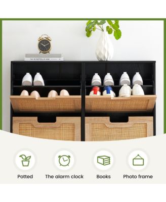 Shoe Cabinet Shoe Cabinet with 4 Rattan Flaps Shoe Cabinet Shoe Rack Narrow with 8 Shelves Metal Legs