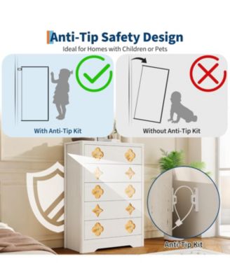 Fluted 5-Drawer Tall Dresser for Bedroom, 42.9" Wooden Chest of Drawers with Storage