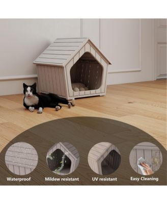 Durable MDF Structure Foldable Indoor Cat House Blue with Scratch Pad for Multi-Cats