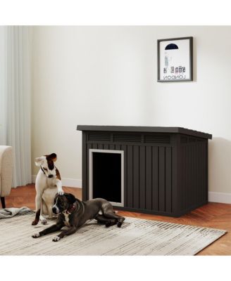 259 inclined top air pole kennel gray and black Spacious All Season Dog Cage with Elevated Base and Weatherproof Construction