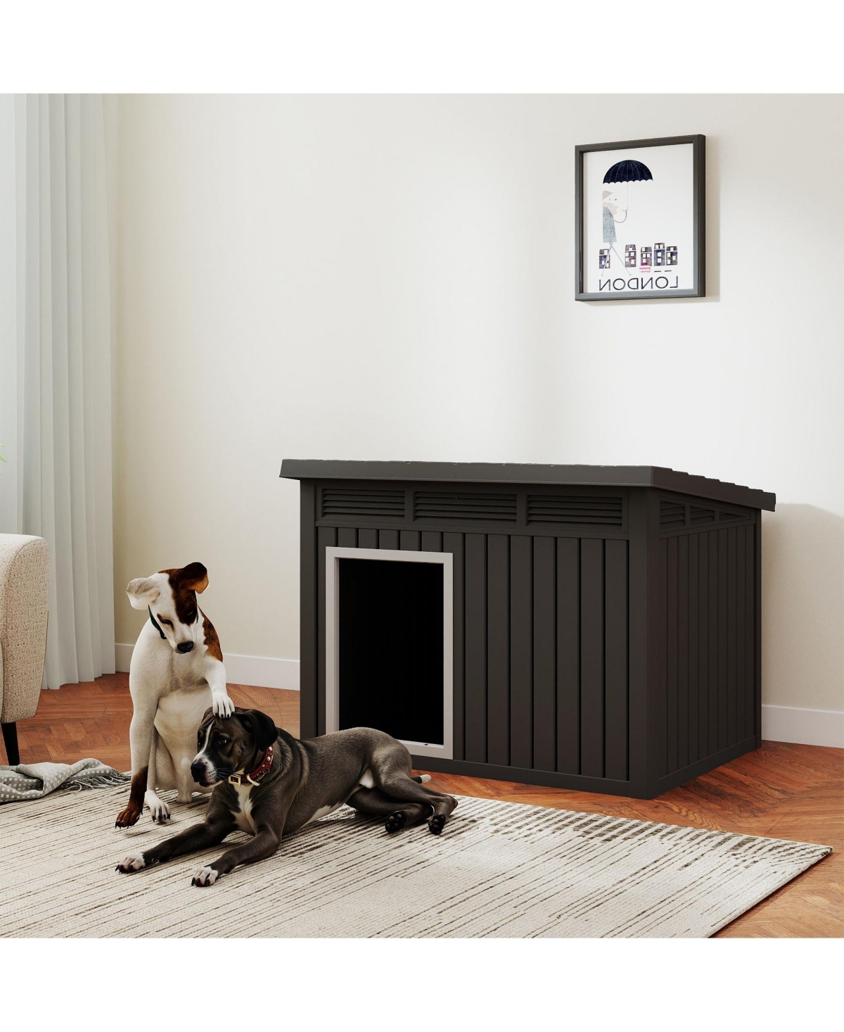 Decksplore 259 inclined top air pole kennel gray and black Spacious All Season Dog Cage with Elevated Base Weatherproof Construction