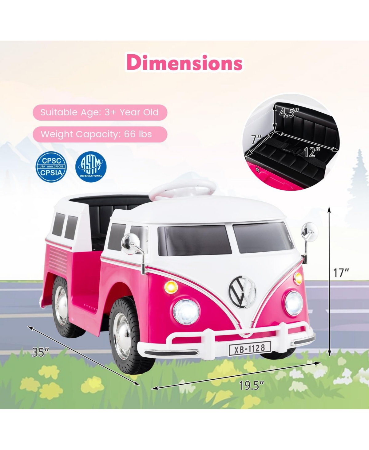 Mecale 12V Ride On Car Licensed Volkswagen Ride-on Bus with Cup Holder and Led Headlights for 3+ Years
