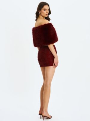 Women's Darla Burgundy Faux Fur Off-Shoulder Cropped Top