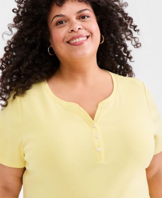 Plus Size Short-Sleeve Henley Top