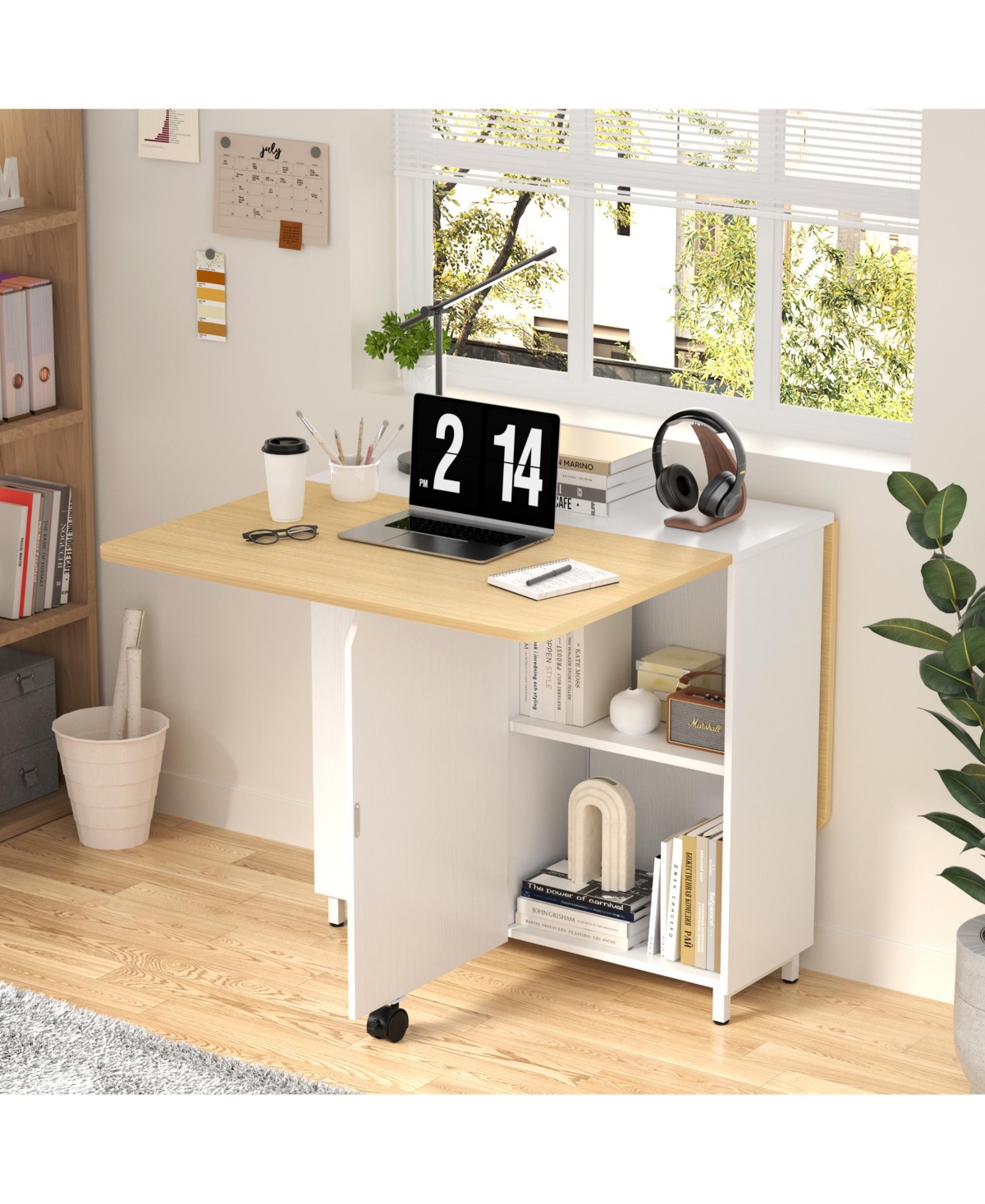 Folding Dining Table with Drawers and Cabinets