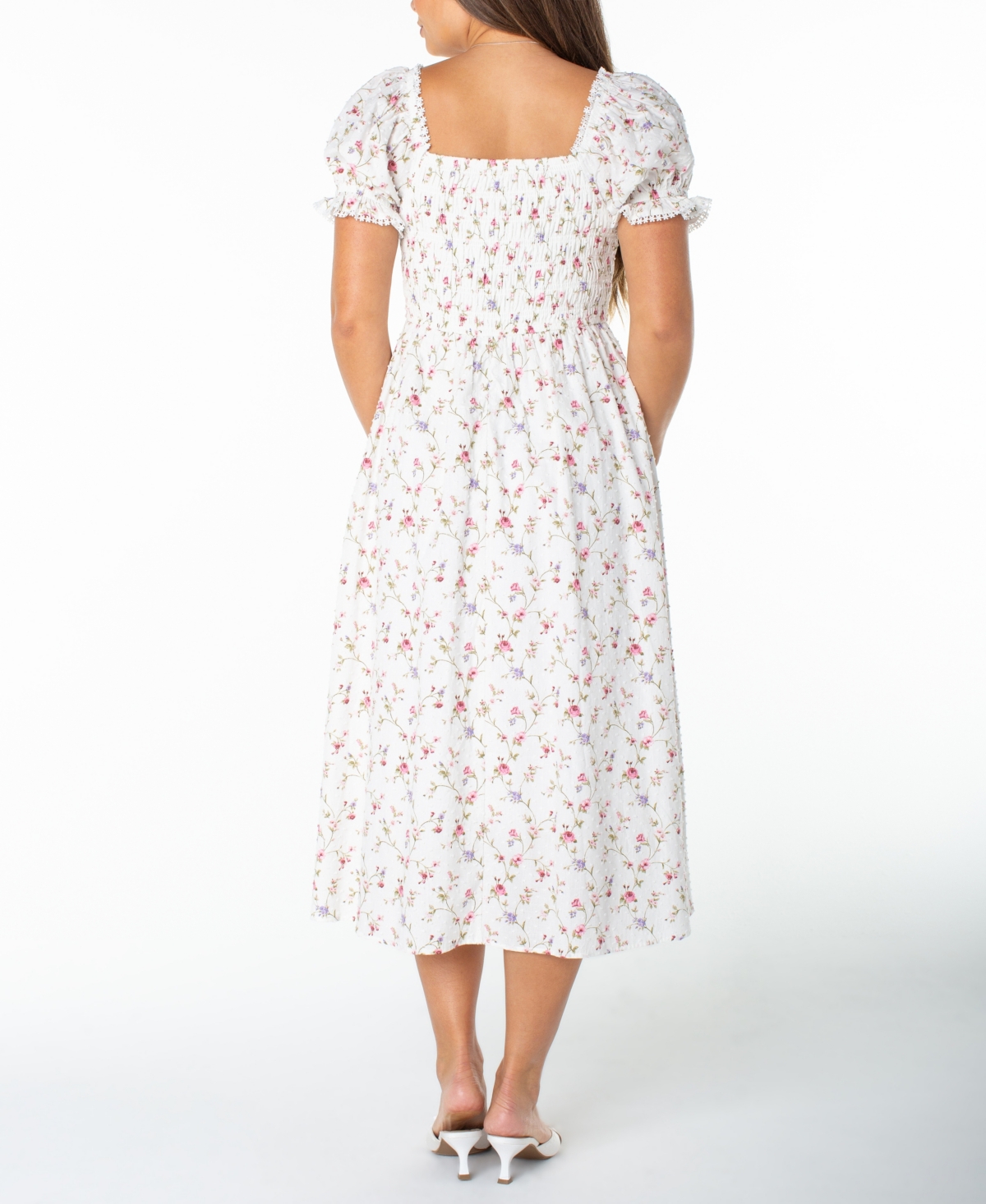 Celebrity Pink Juniors' Textured Floral Printed Puff-Sleeve Midi Dress
