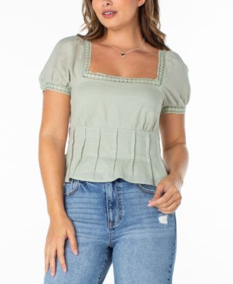Juniors' Lace-Trim Pleated Babydoll Top