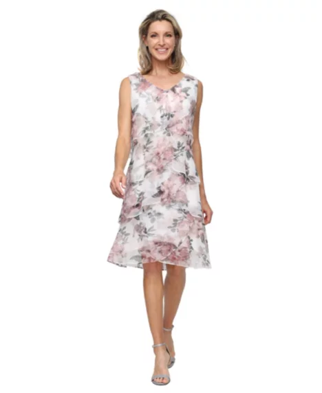 Petite Tiered Shimmer V-Neck Jacket Dress - Blush Multi