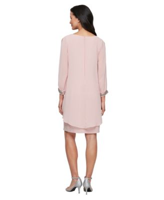 Petite Boat Neck Shirt Overlay Sheath Dress