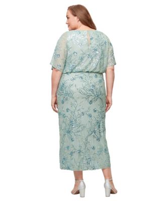 Plus Size Round-Neck Blouson Sequin Dress