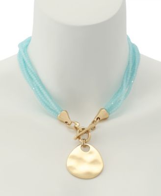 Faux Stone Disc Pendant Seed Bead Necklace