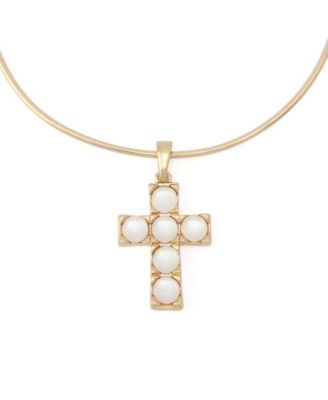 Mother of Pearl Cross Pendant Wire Necklace