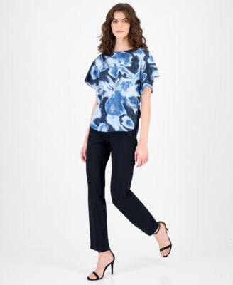 Women's Printed Flutter-Sleeve Boat-Neck Top
