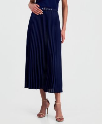 Women's Belted Pull-On Pleated Midi Skirt