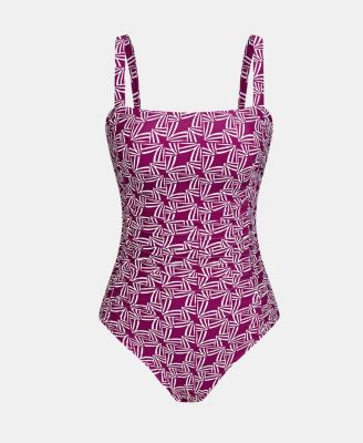 Women's Ruched Square Neck Tie Back One Piece Swimsuit